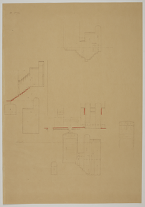217152 Doorsneden van enkele naast de Michaelskapel gelegen ruimtes van de Domtoren te Utrecht,:a - doorsnede van west ...